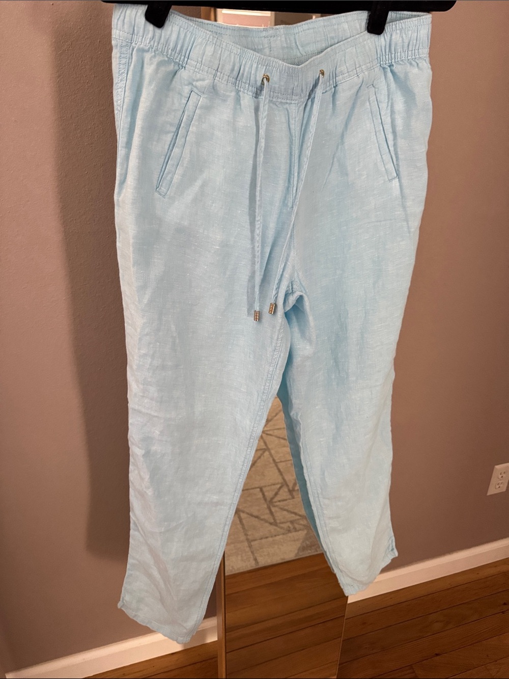Lilly Pulitzer Light Blue  Drawstring Linen-Blend Joggers